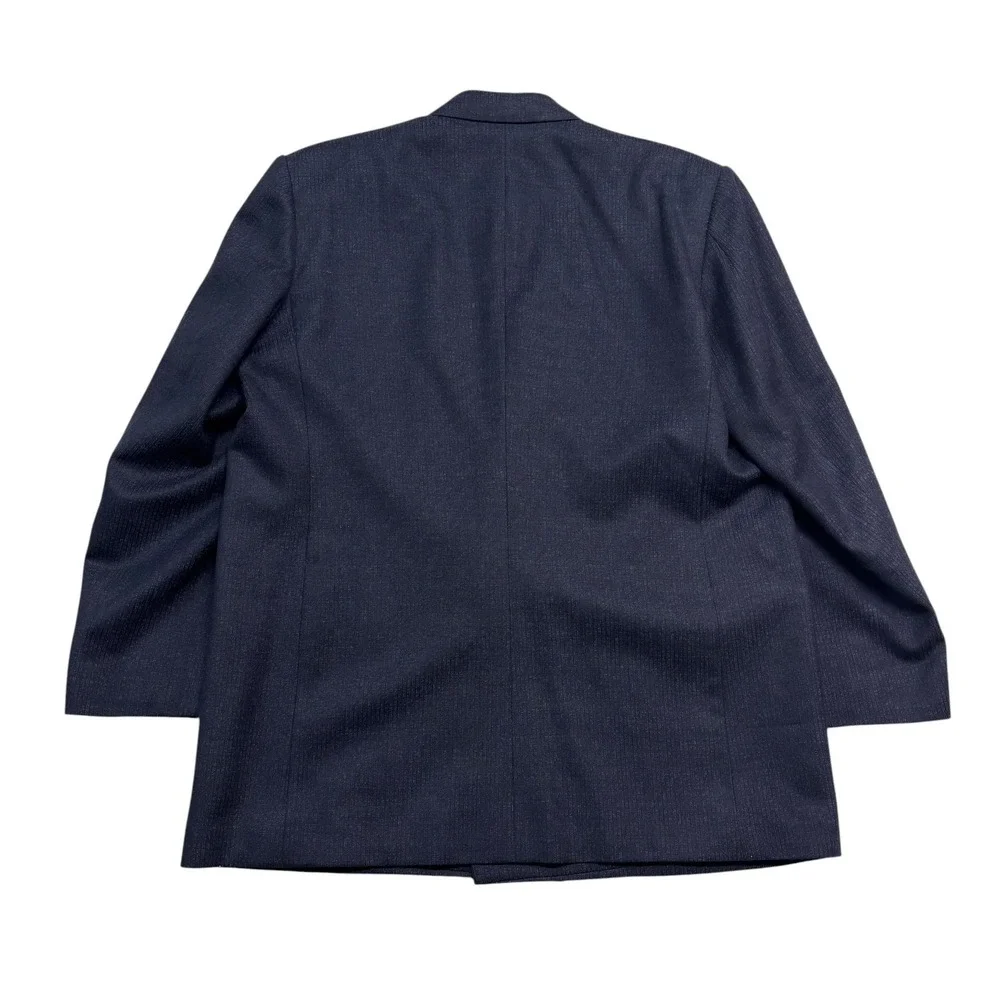 vtg 80s Bespoke 44S 38x29 Navy Blue Double Breasted 2pc Pant Suit Wool Pleated